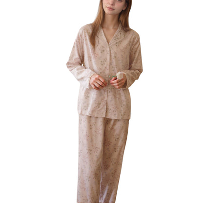 Anna-Kaci Lounge Women's Long Sleeve Pajama Set Small Floral Print Button-Up Top with Notch Collar and Relaxed Fit Pants