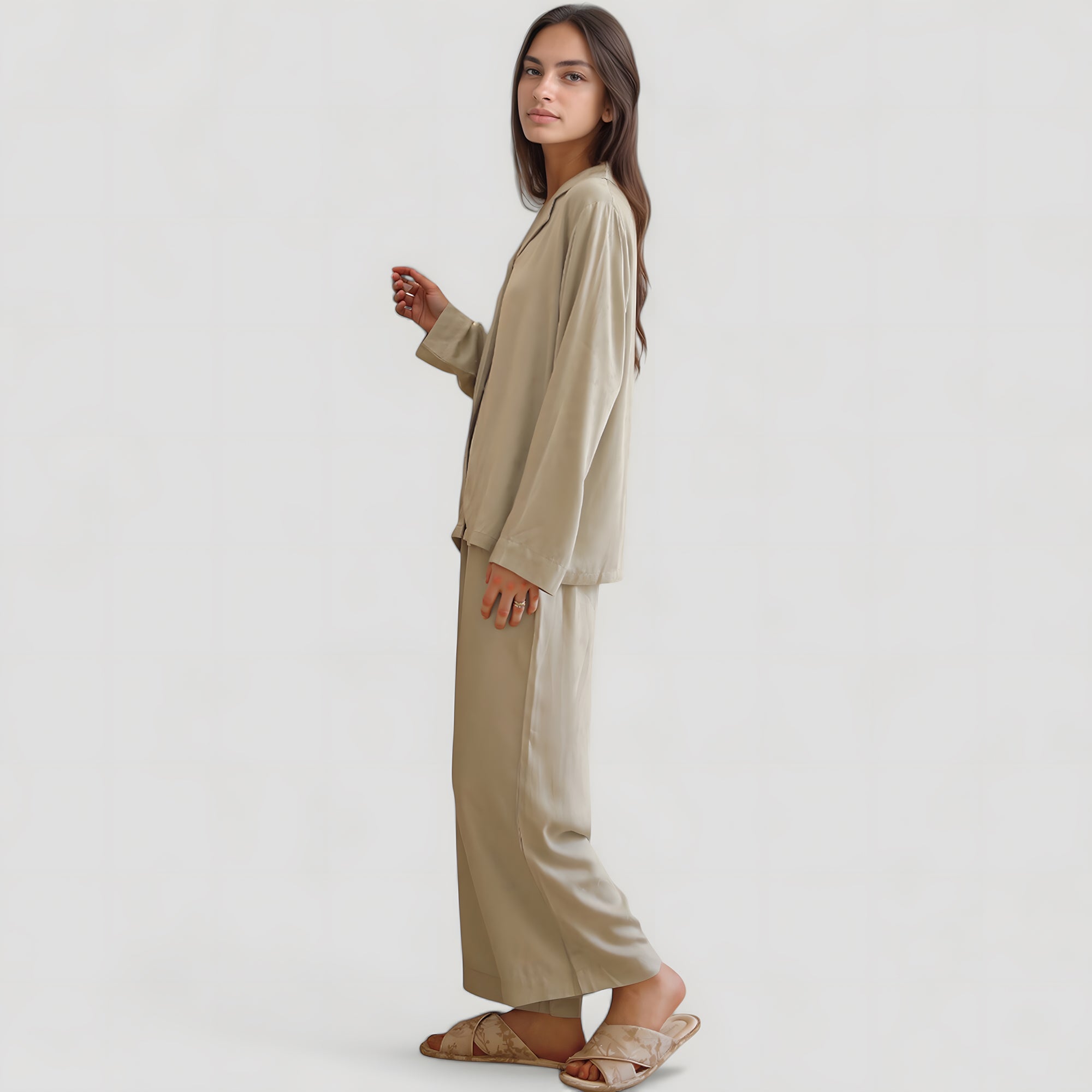 Anna-Kaci Lounge Women's Satin Button-Up Pajama Set with Short Sleeves and Relaxed Fit Wide Leg Pants