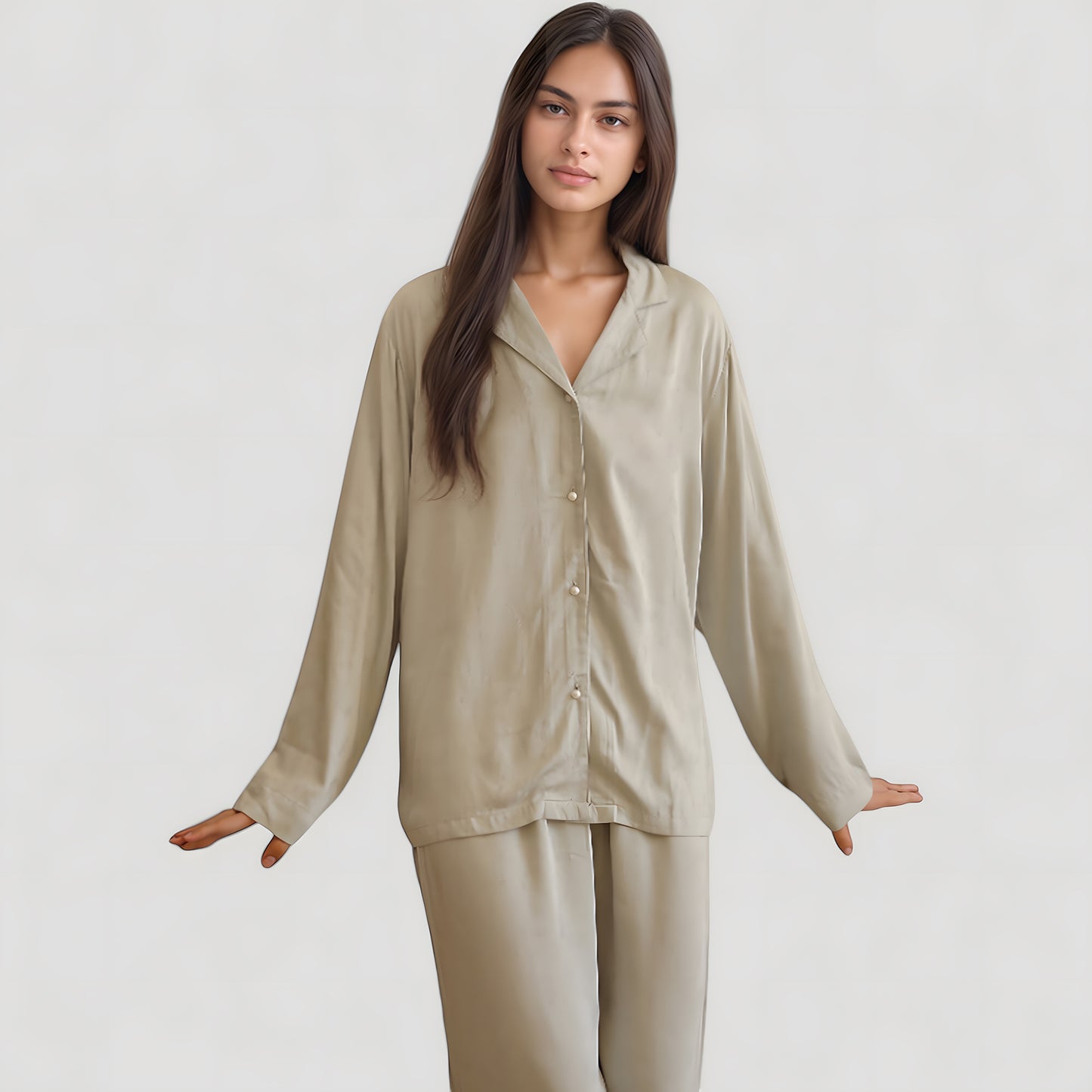 Anna-Kaci Lounge Women's Satin Button-Up Pajama Set with Short Sleeves and Relaxed Fit Wide Leg Pants