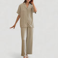 Anna-Kaci Lounge Women's Satin Button-Up Pajama Set with Short Sleeves and Relaxed Fit Wide Leg Pants