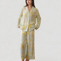 Anna-Kaci Lounge Women's Watercolor Floral Print Pajama Set with Relaxed Long Sleeve Button-Up Top and Wide Leg Pants