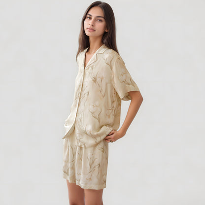 Anna-Kaci Lounge Women's Soft Floral Print Pajama Set with Short Sleeve Button-Up Top and Relaxed Fit Lounge Shorts