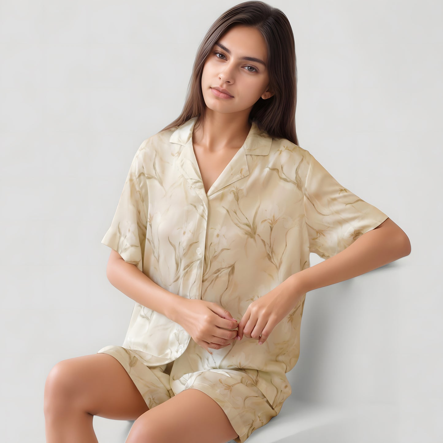 Anna-Kaci Lounge Women's Soft Floral Print Pajama Set with Short Sleeve Button-Up Top and Relaxed Fit Lounge Shorts
