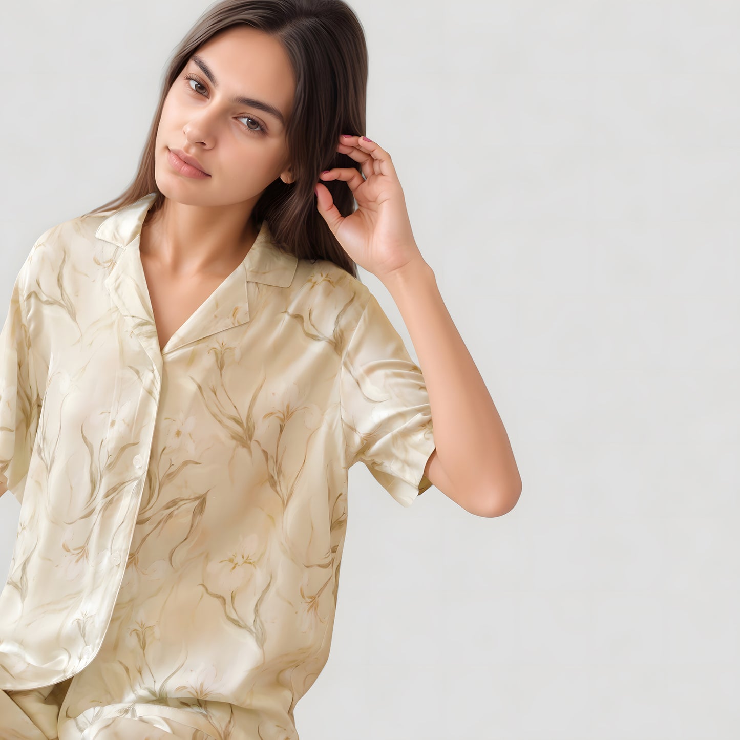 Anna-Kaci Lounge Women's Soft Floral Print Pajama Set with Short Sleeve Button-Up Top and Relaxed Fit Lounge Shorts