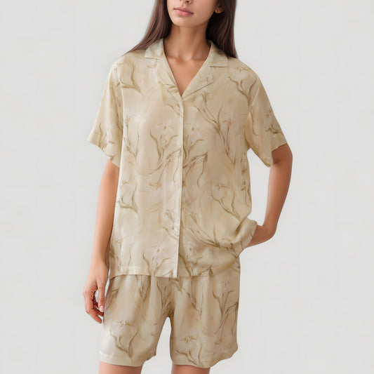 Anna-Kaci Lounge Women's Soft Floral Print Pajama Set with Short Sleeve Button-Up Top and Relaxed Fit Lounge Shorts