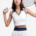 Anna-Kaci Active Women's Sleeveless Cropped Tennis Top with Contrast Collar and V-Neckline