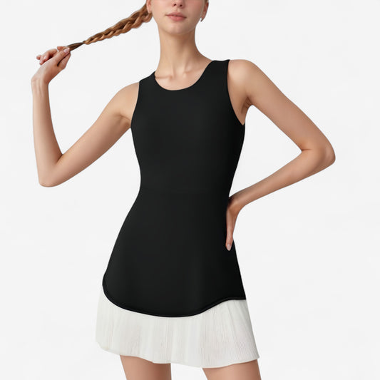 Anna-Kaci Active Women's Sleeveless Tennis Dress with Scoop Neck Fitted Bodice and Contrast Pleated Hem