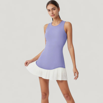 Anna-Kaci Active Women's Sleeveless Tennis Dress with Scoop Neck Fitted Bodice and Contrast Pleated Hem