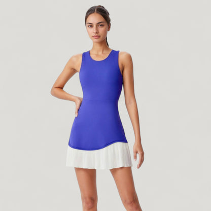 Anna-Kaci Active Women's Sleeveless Tennis Dress with Scoop Neck Fitted Bodice and Contrast Pleated Hem