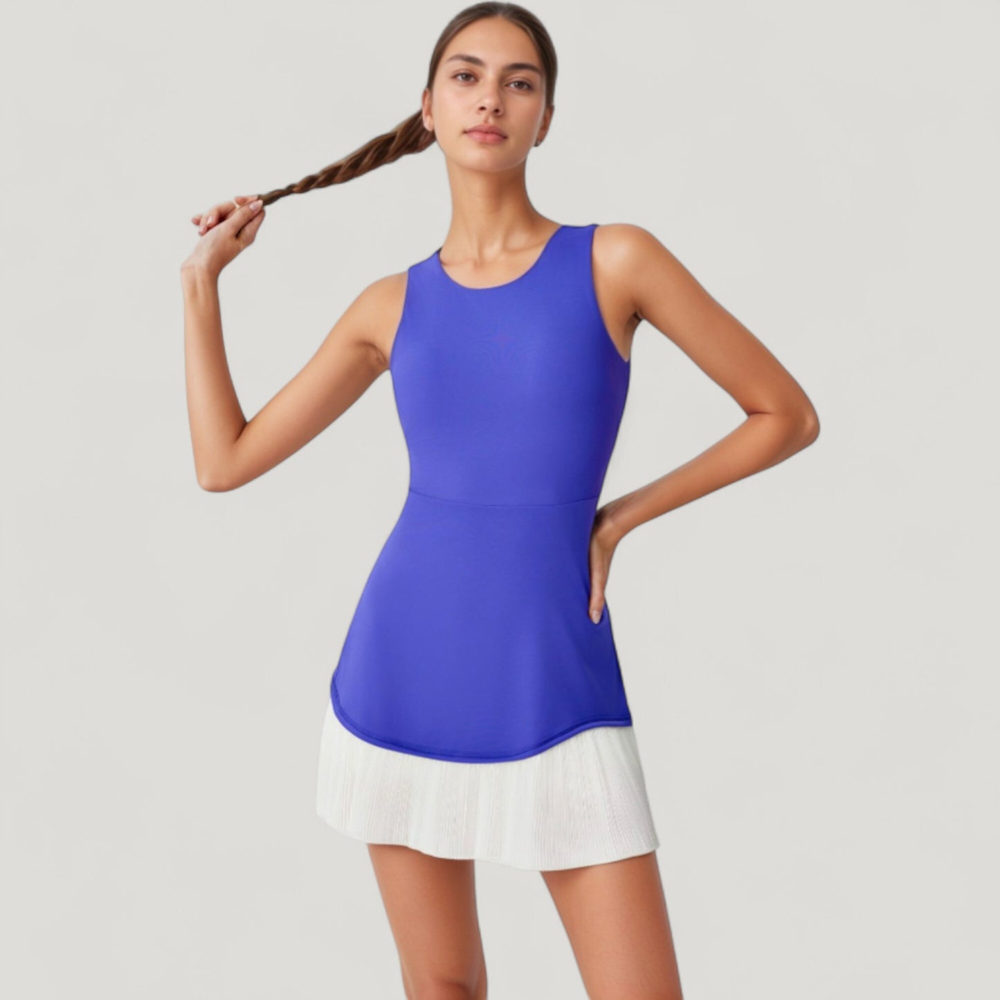 Anna-Kaci Active Women's Sleeveless Tennis Dress with Scoop Neck Fitted Bodice and Contrast Pleated Hem