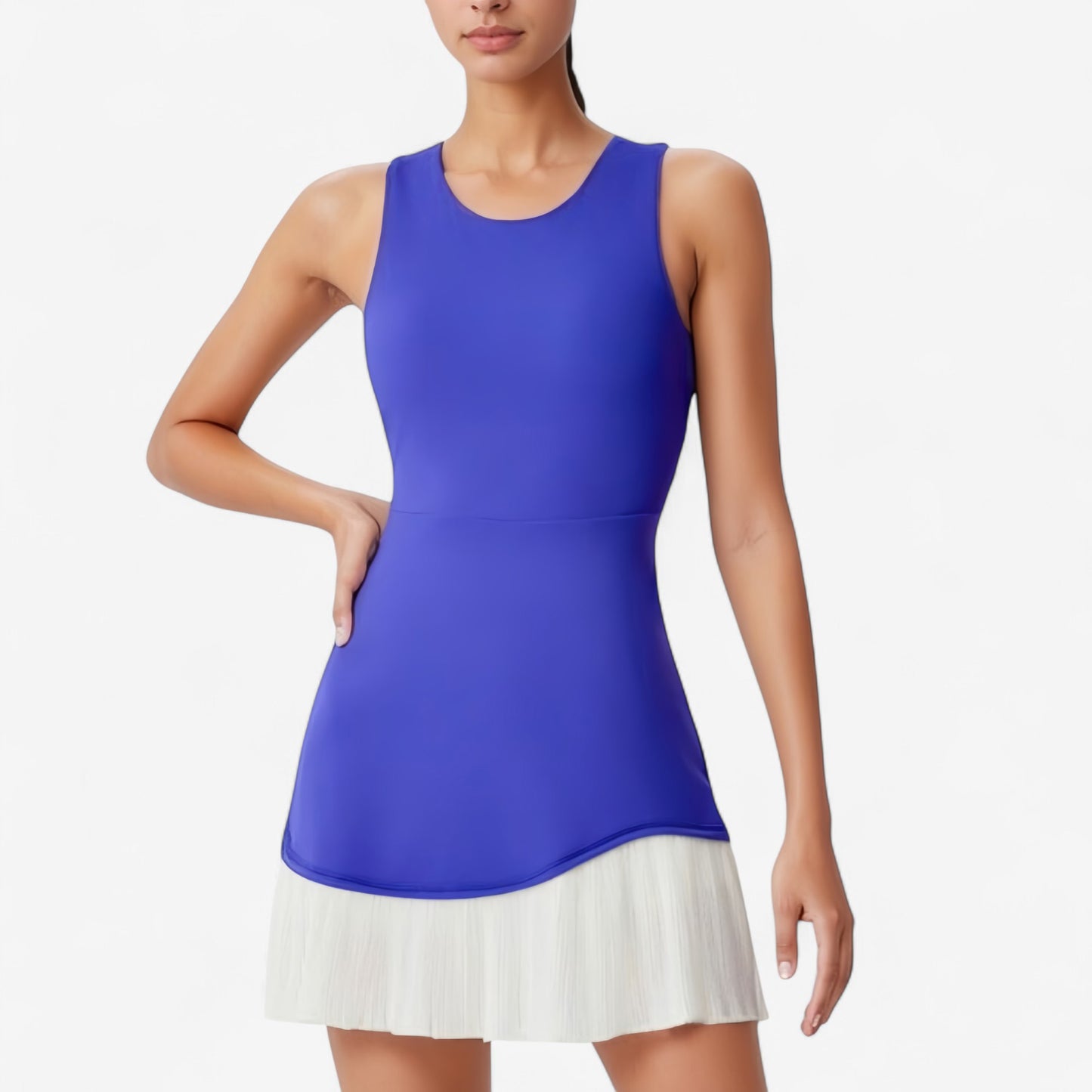 Anna-Kaci Active Women's Sleeveless Tennis Dress with Scoop Neck Fitted Bodice and Contrast Pleated Hem