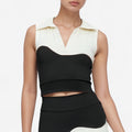 Anna-Kaci Active Women's Sleeveless Colorblock Cropped Top with Collared Neckline and Sculpted Contrast Design