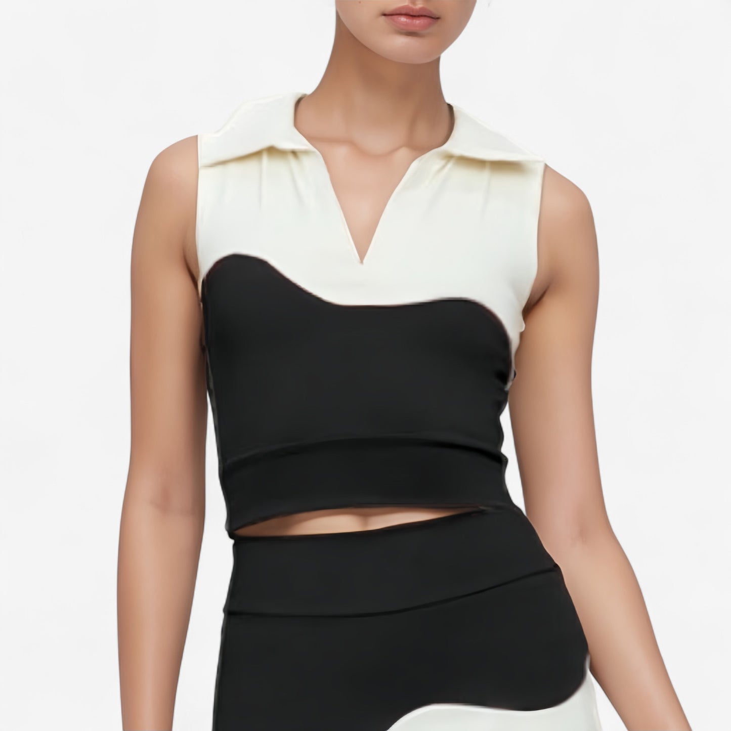 Anna-Kaci Active Women's Sleeveless Colorblock Cropped Top with Collared Neckline and Sculpted Contrast Design