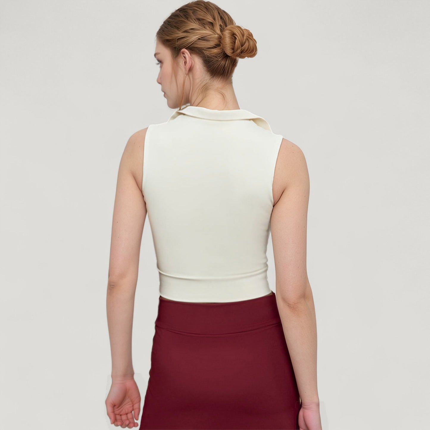 Anna-Kaci Active Women's Sleeveless Colorblock Cropped Top with Collared Neckline and Sculpted Contrast Design