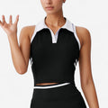 Anna-Kaci Active Women's Sleeveless Cropped Polo Top with Contrast Collar and Side Stripe Detail