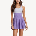 Anna-Kaci Active Women's Sleeveless Two-Tone Tennis Dress with Scoop Neck and High Waist Pleated Skirt