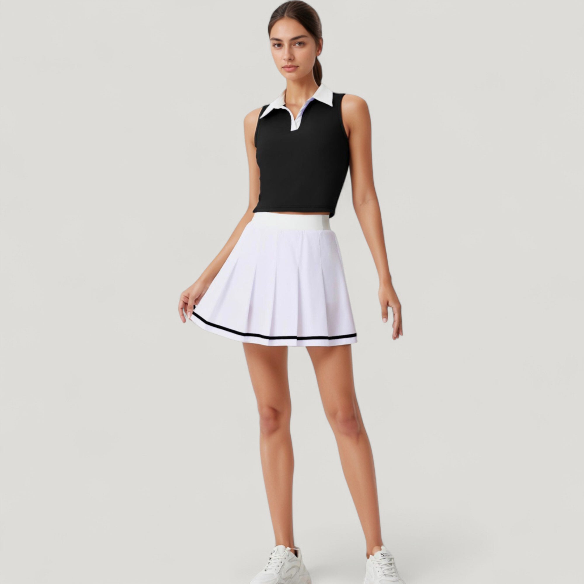 Anna-Kaci Active Women's Two-Piece Tennis Set with Sleeveless Polo Crop Top and Pleated High Waist Skirt
