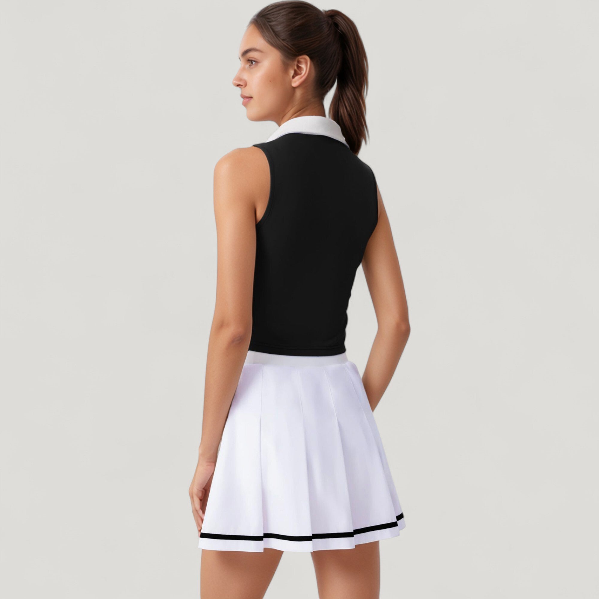Anna-Kaci Active Women's Two-Piece Tennis Set with Sleeveless Polo Crop Top and Pleated High Waist Skirt
