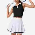 Anna-Kaci Active Women's Two-Piece Tennis Set with Sleeveless Polo Crop Top and Pleated High Waist Skirt