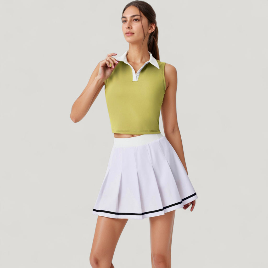 Anna-Kaci Active Women's Two-Piece Tennis Set with Sleeveless Polo Crop Top and Pleated High Waist Skirt