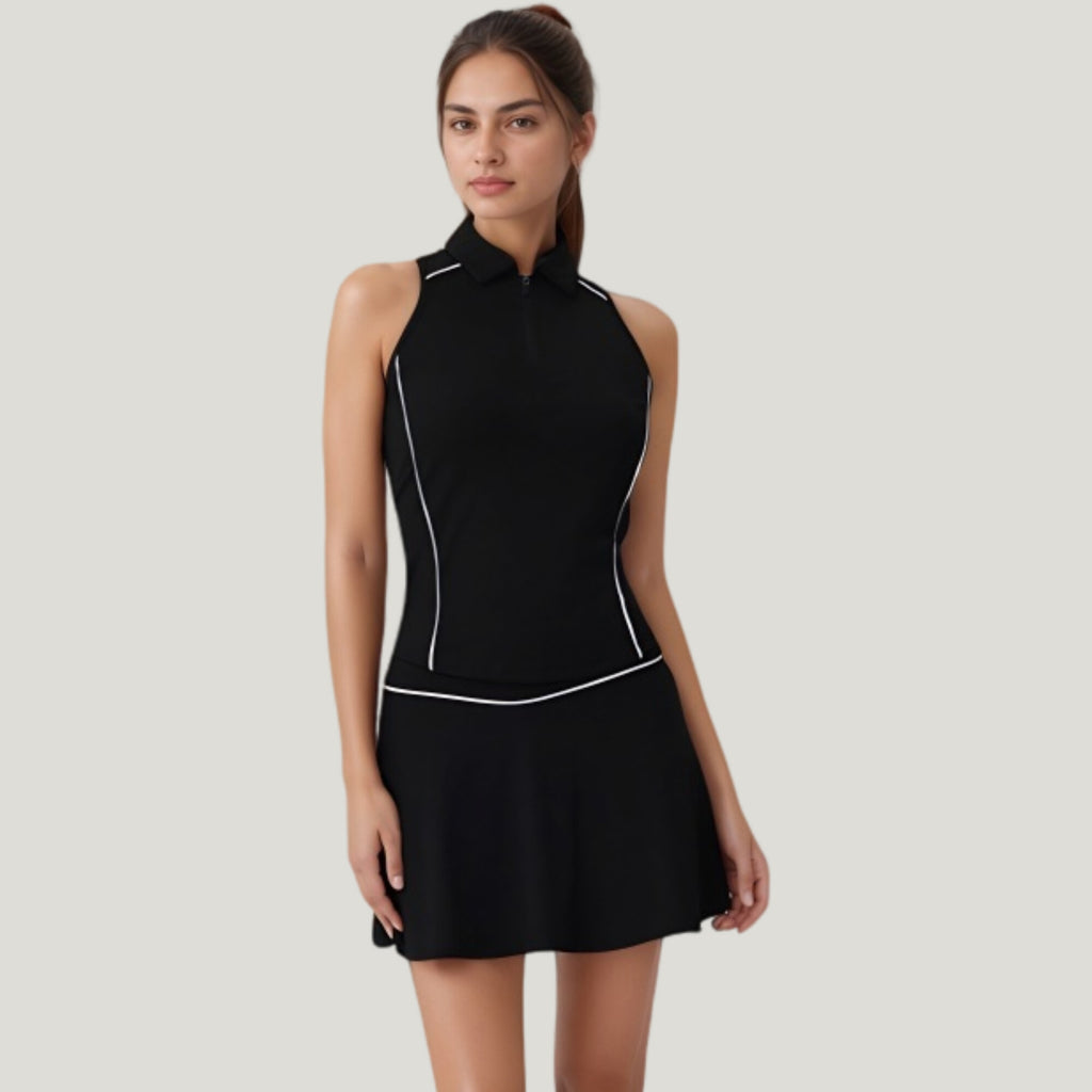 Anna-Kaci Active Women's Sleeveless Performance Polo Tank with Zip Neckline and Contrast Piping for Golf and Tennis