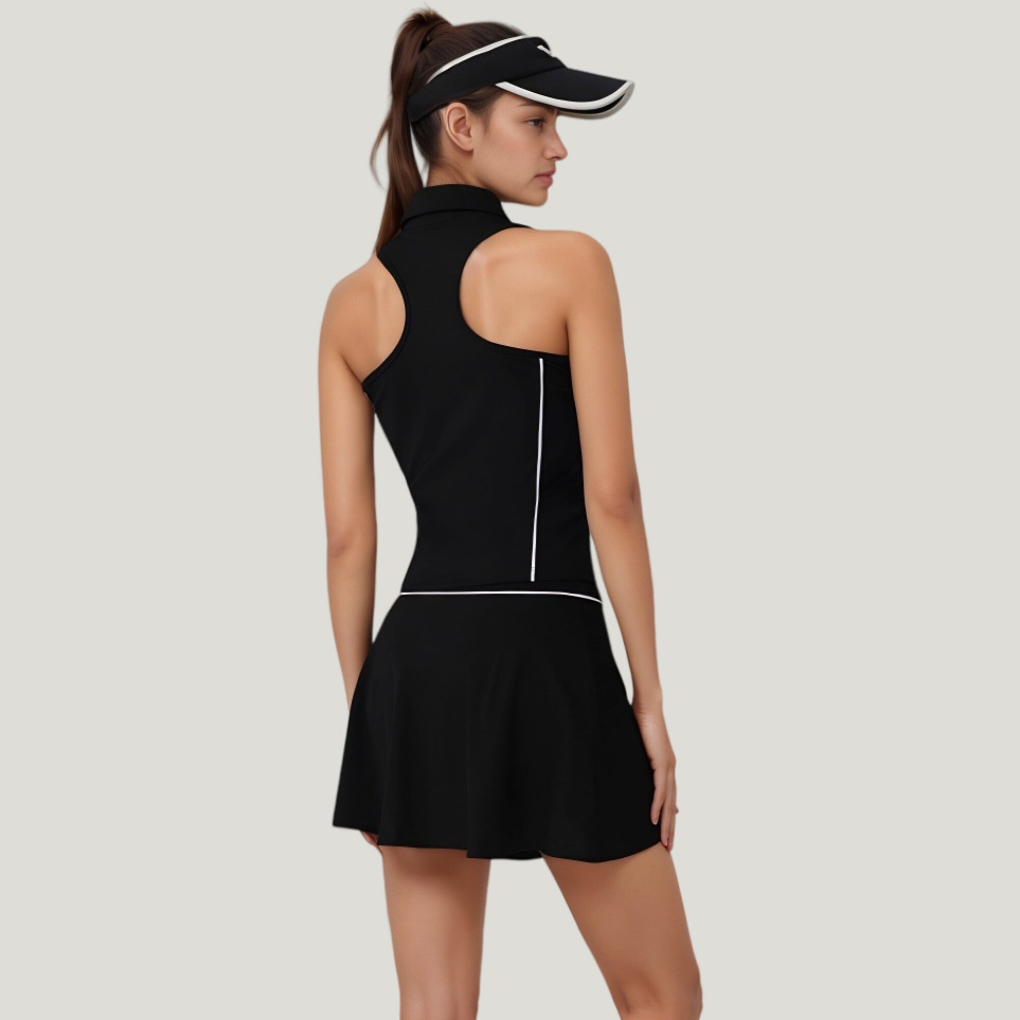 Anna-Kaci Active Women's Sleeveless Performance Polo Tank with Zip Neckline and Contrast Piping for Golf and Tennis
