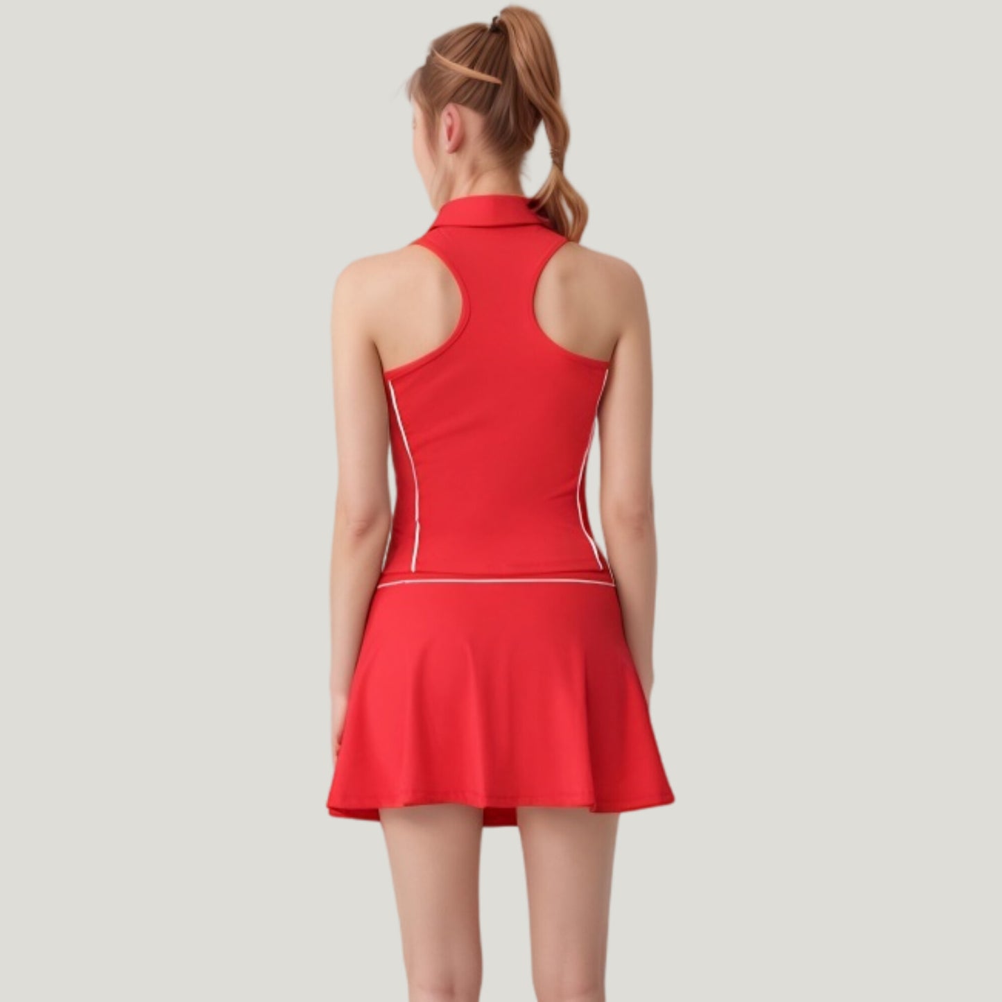 Anna-Kaci Active Women's Sleeveless Performance Polo Tank with Zip Neckline and Contrast Piping for Golf and Tennis