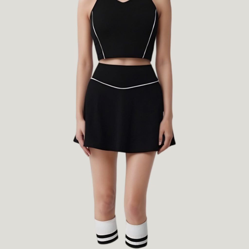 Anna-Kaci Active Women's High Waist Flare Tennis Skirt with Contrast Piping and Flowy Athletic Silhouette