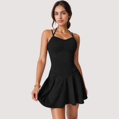 Anna-Kaci Active Women's Strappy Athletic Dress with Built-In Shorts and Side Pocket Supportive Fit Stretch Fabric