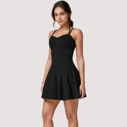 Anna-Kaci Active Women's Strappy Athletic Dress with Built-In Shorts and Side Pocket Supportive Fit Stretch Fabric