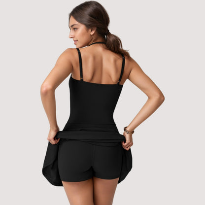 Anna-Kaci Active Women's Strappy Athletic Dress with Built-In Shorts and Side Pocket Supportive Fit Stretch Fabric