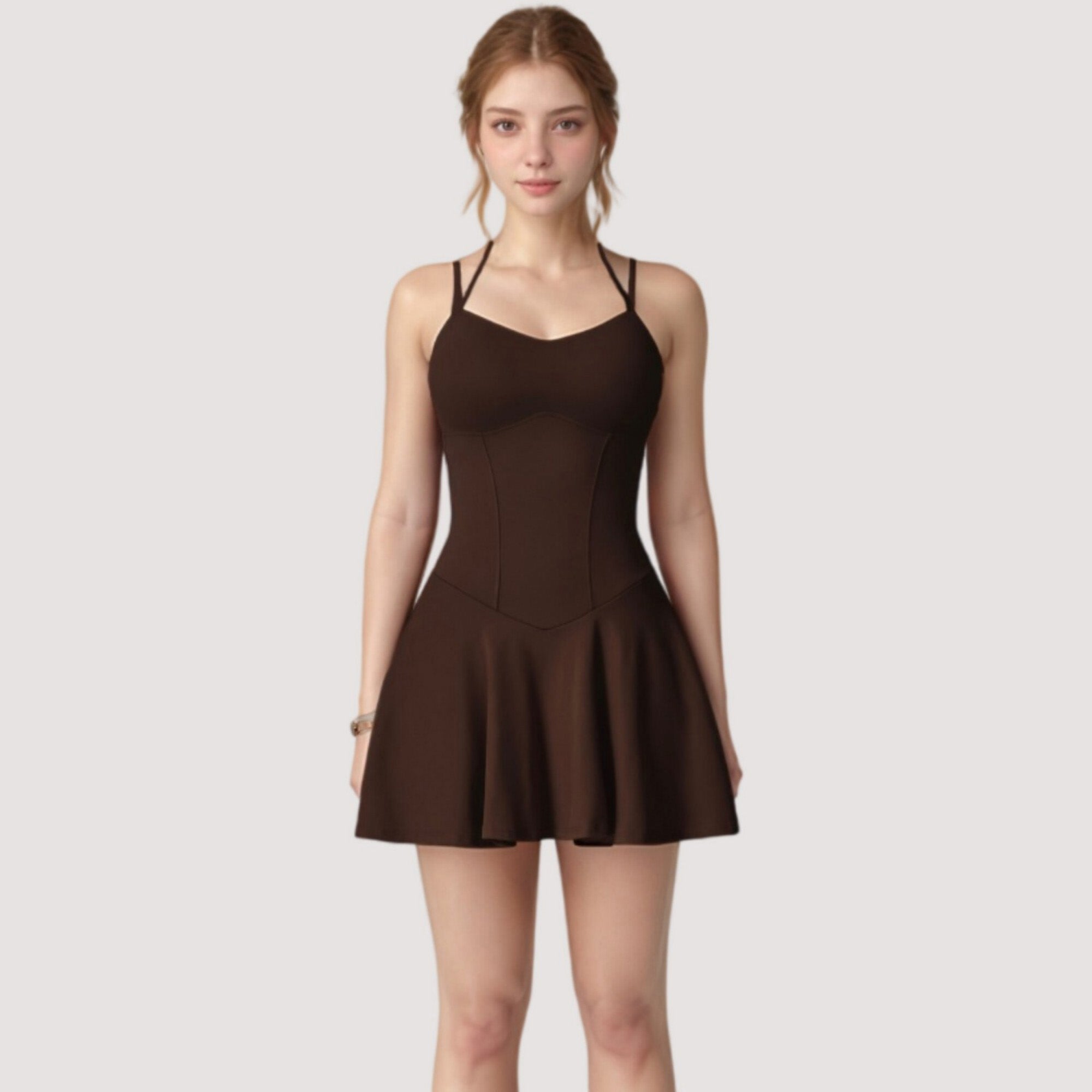 Anna-Kaci Active Women's Strappy Athletic Dress with Built-In Shorts and Side Pocket Supportive Fit Stretch Fabric