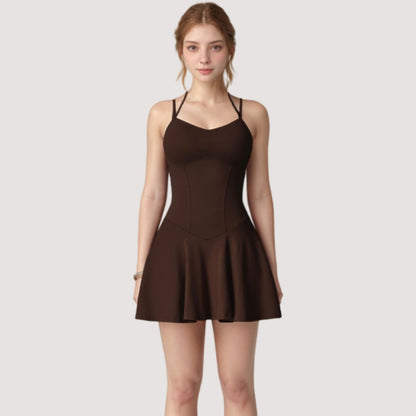 Anna-Kaci Active Women's Strappy Athletic Dress with Built-In Shorts and Side Pocket Supportive Fit Stretch Fabric