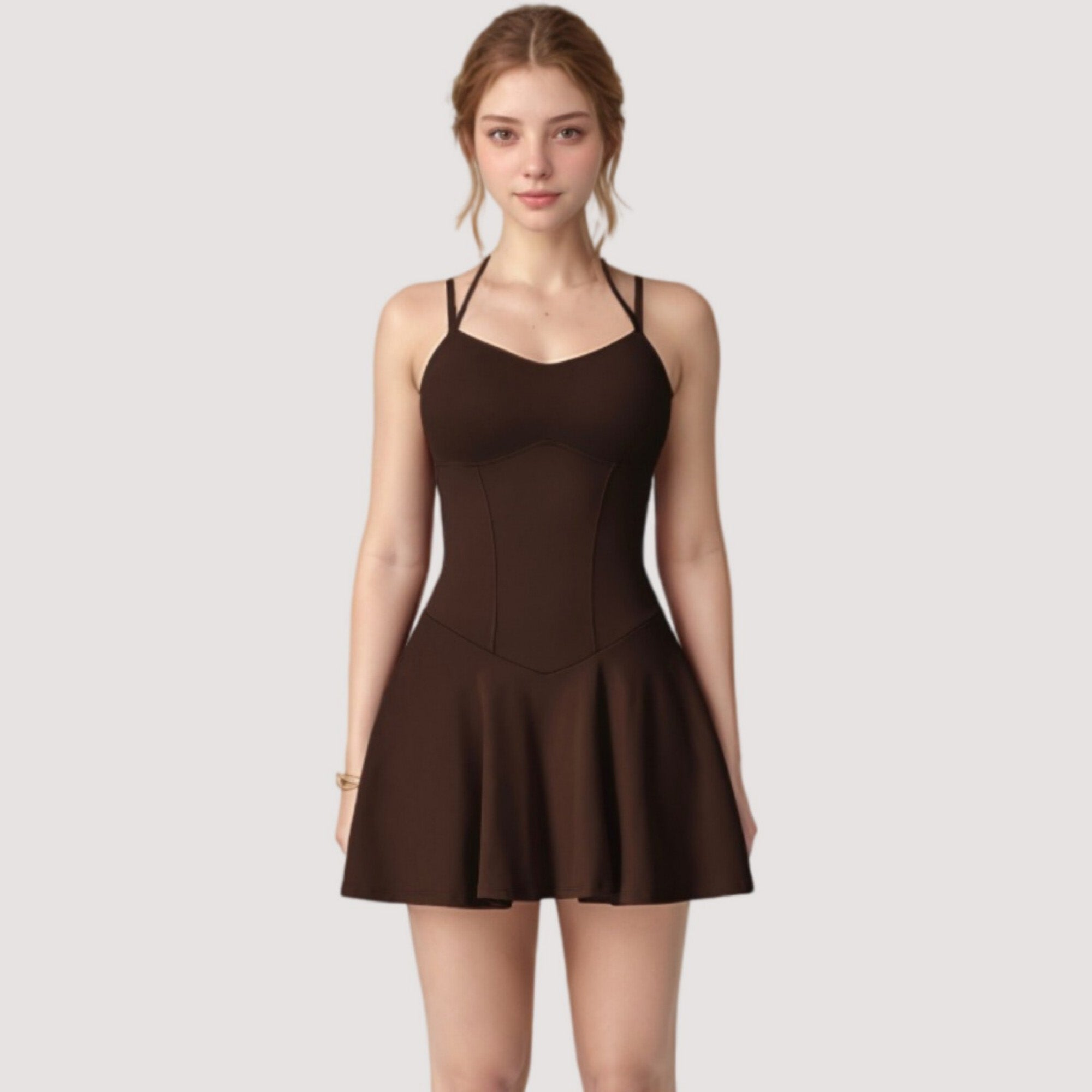 Anna-Kaci Active Women's Strappy Athletic Dress with Built-In Shorts and Side Pocket Supportive Fit Stretch Fabric