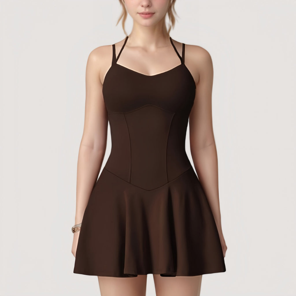 Anna-Kaci Active Women's Strappy Athletic Dress with Built-In Shorts and Side Pocket Supportive Fit Stretch Fabric