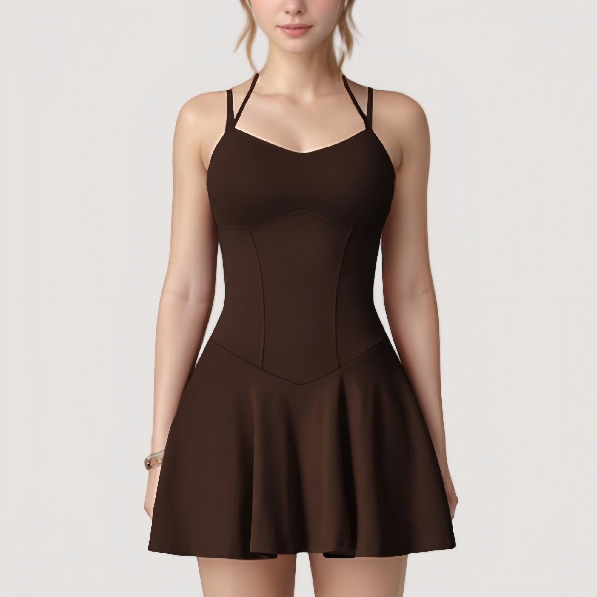 Anna-Kaci Active Women's Strappy Athletic Dress with Built-In Shorts and Side Pocket Supportive Fit Stretch Fabric