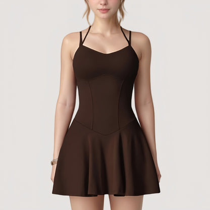 Anna-Kaci Active Women's Strappy Athletic Dress with Built-In Shorts and Side Pocket Supportive Fit Stretch Fabric