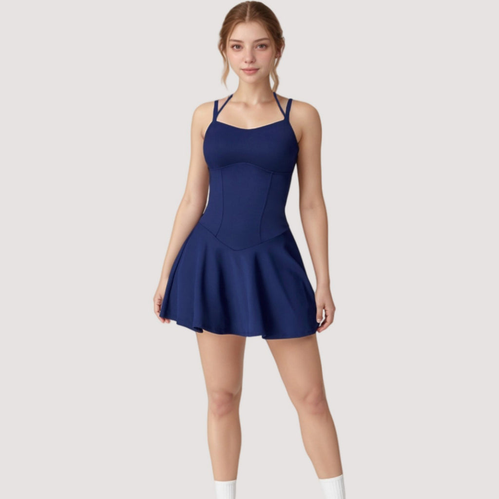 Anna-Kaci Active Women's Strappy Athletic Dress with Built-In Shorts and Side Pocket Supportive Fit Stretch Fabric