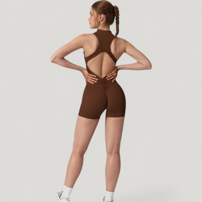 Anna-Kaci Active Women's Sleeveless Zip Front Active Romper with High Neck and Fitted Stretch Fabric