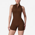 Anna-Kaci Active Women's Sleeveless Zip Front Active Romper with High Neck and Fitted Stretch Fabric