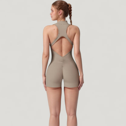 Anna-Kaci Active Women's Sleeveless Zip Front Active Romper with High Neck and Fitted Stretch Fabric