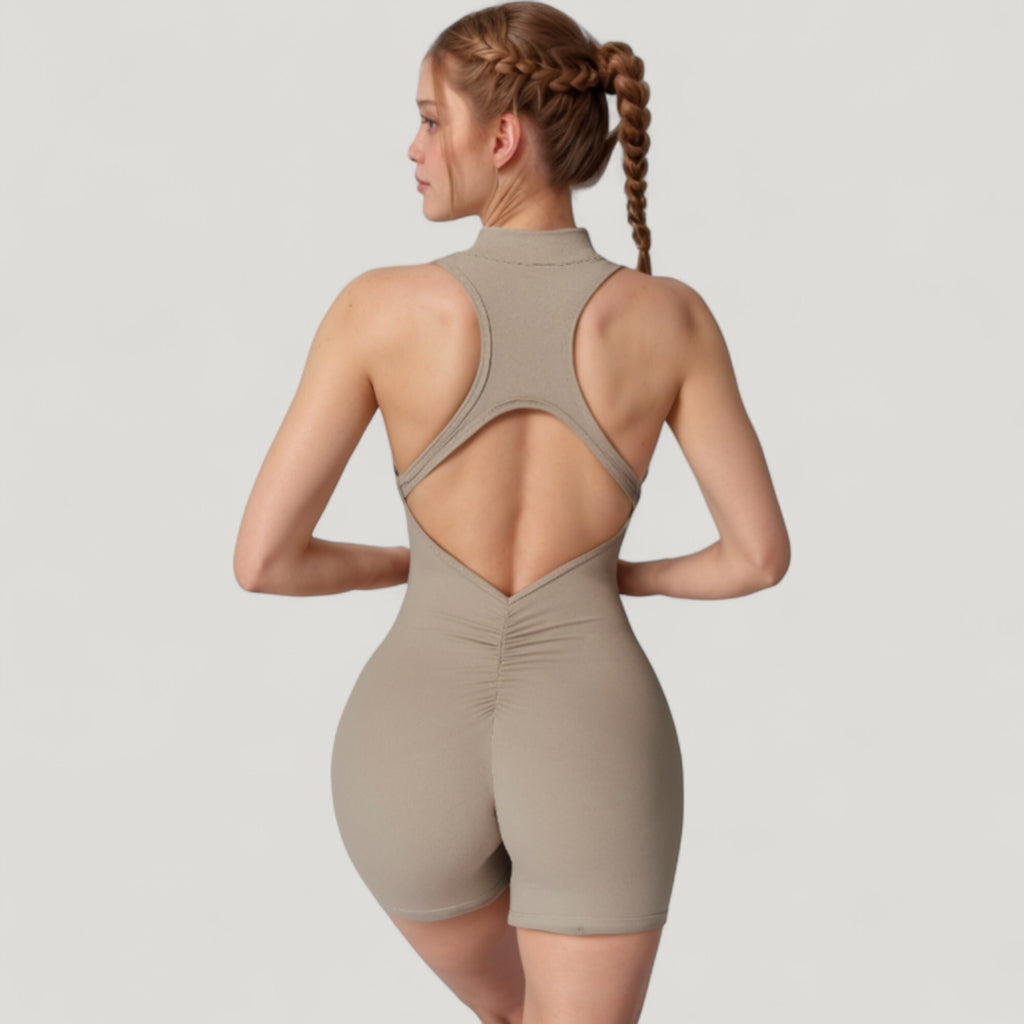 Anna-Kaci Active Women's Sleeveless Zip Front Active Romper with High Neck and Fitted Stretch Fabric