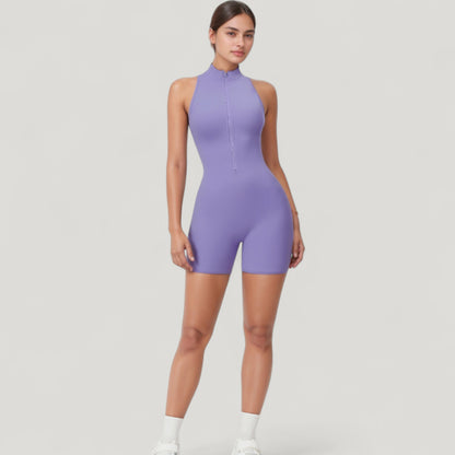 Anna-Kaci Active Women's Sleeveless Zip Front Active Romper with High Neck and Fitted Stretch Fabric