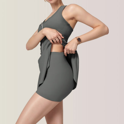 Anna-Kaci Active Women's Activewear Romper with Skirt Overlay and Built-In Shorts Design