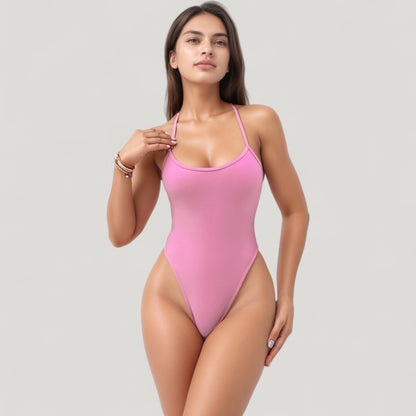 Anna-Kaci Swim Women's One-Piece Swimsuit with Scoop Neck Minimal Strap Detail and High Cut Leg Silhouette