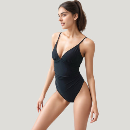 Anna-Kaci Swim Women's One-Piece Swimsuit with Plunging V-Neckline Adjustable Straps and High Cut Leg Design