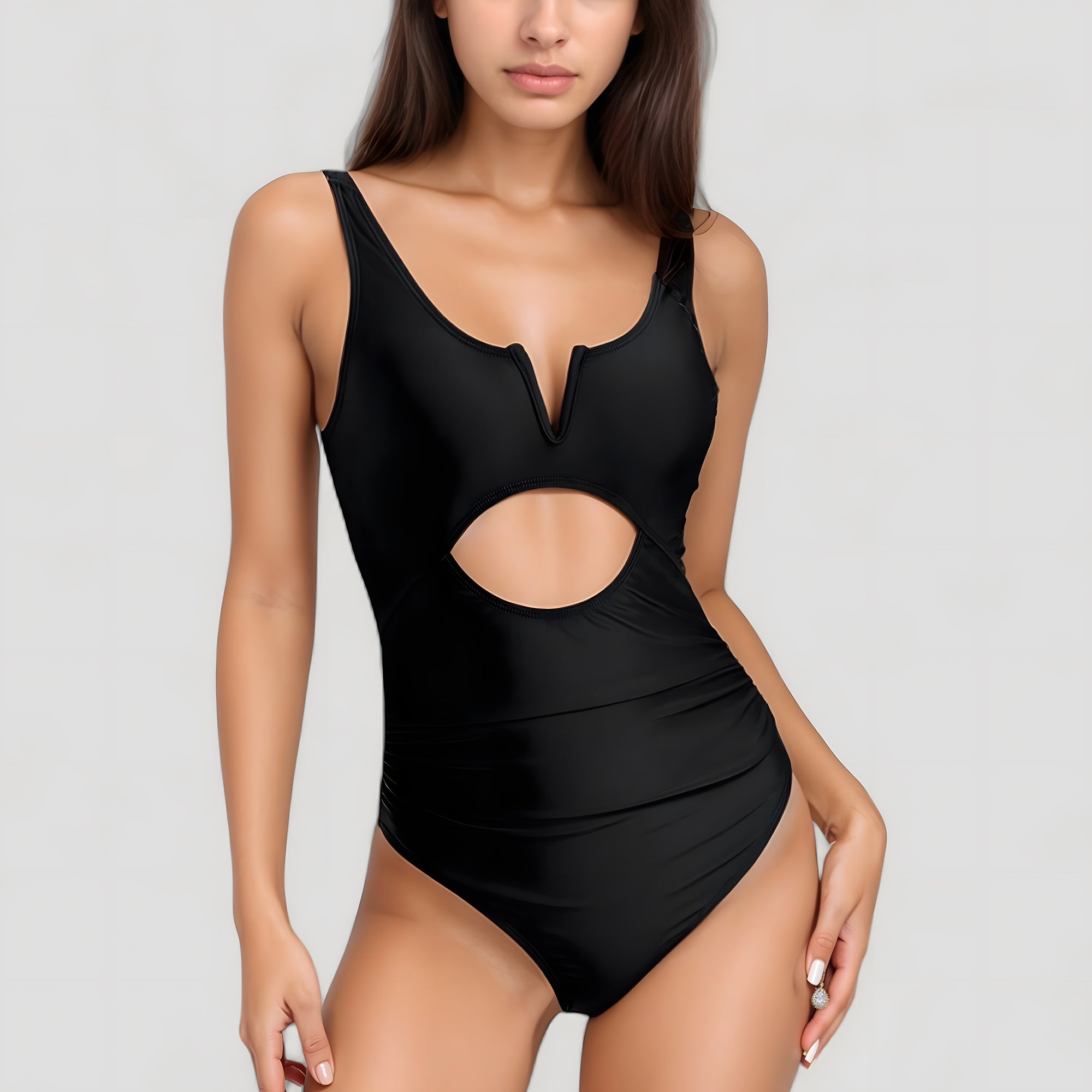 Anna-Kaci Swim Women's One-Piece Swimsuit with V-Wire Neckline and Front Cut-Out Waist Detail
