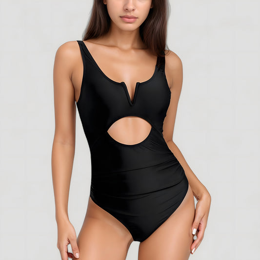 Anna-Kaci Swim Women's One-Piece Swimsuit with V-Wire Neckline and Front Cut-Out Waist Detail