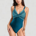 Anna-Kaci Swim Women's One-Piece Swimsuit with V-Neckline Cross Front Detail and Geometric Printed Bust Design