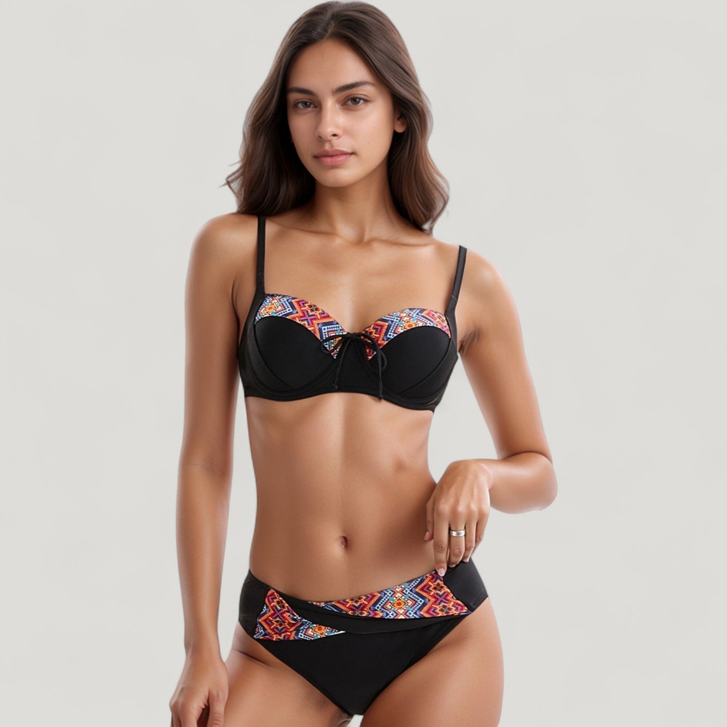 Anna-Kaci Swim Women's Padded Underwire Bikini Set Adjustable Strap Sweetheart Neckline Top and Crossover Waist Bottom